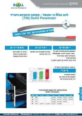 בי-מטאל – מצופה טיטניום ניטריד Mלהב 42 )TiN( DoAll Penetrator